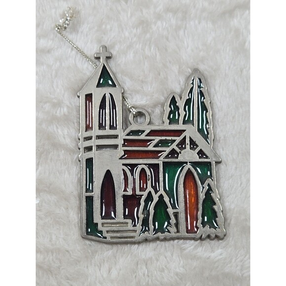Russ Other - Vtg Russ Christmas Tree Ornament Metal Stained Glass Church Decor 3.25" x 2.25"